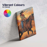 Western Cowgirl Horseback Desert Sunset Portrait Canvas Wall Art Print Decor Picture Ready to Hang