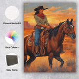 Western Cowgirl Horseback Desert Sunset Portrait Canvas Wall Art Print Decor Picture Ready to Hang