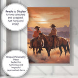 Romantic Cowboy Couple Horseback Desert Golden Sunset Canvas Wall Art Print Decor Picture Ready to Hang