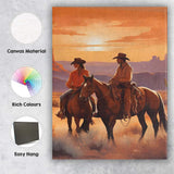Romantic Cowboy Couple Horseback Desert Golden Sunset Canvas Wall Art Print Decor Picture Ready to Hang
