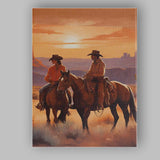 Romantic Cowboy Couple Horseback Desert Golden Sunset Canvas Wall Art Print Decor Picture Ready to Hang
