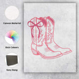 Pink Western Cowboy Boots Line Art Illustration Canvas Wall Art Print Decor Picture Ready to Hang