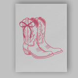 Pink Western Cowboy Boots Line Art Illustration Canvas Wall Art Print Decor Picture Ready to Hang