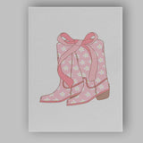 Pink Daisy Floral Cowboy Boots Bow Illustration Canvas Wall Art Print Decor Picture Ready to Hang