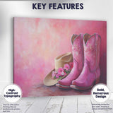 Pink Floral Cowboy Boots And Cowgirl Hat Still Life Canvas Wall Art Print Decor Picture Ready to Hang