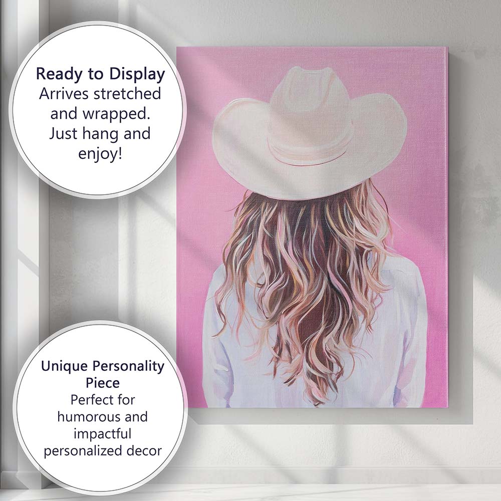 Minimalist White Cowgirl Hat Back View Portrait Canvas Wall Art Print Decor Picture Ready to Hang