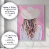 Minimalist White Cowgirl Hat Back View Portrait Canvas Wall Art Print Decor Picture Ready to Hang