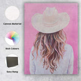 Minimalist White Cowgirl Hat Back View Portrait Canvas Wall Art Print Decor Picture Ready to Hang
