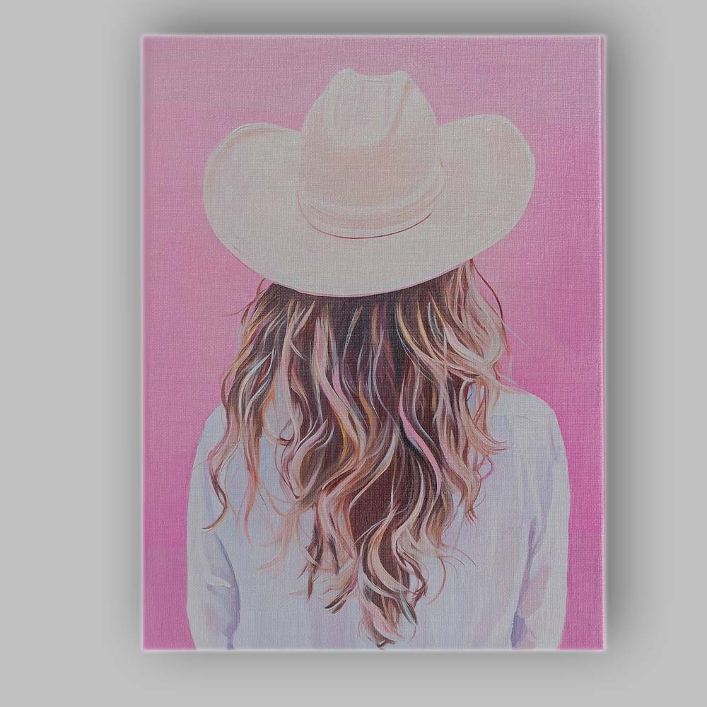 Minimalist White Cowgirl Hat Back View Portrait Canvas Wall Art Print Decor Picture Ready to Hang