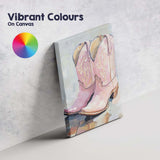 Soft Pink Western Cowboy Boots Oil Painting Canvas Wall Art Print Decor Picture Ready to Hang