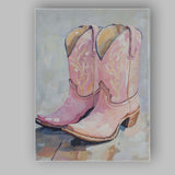 Soft Pink Western Cowboy Boots Oil Painting Canvas Wall Art Print Decor Picture Ready to Hang