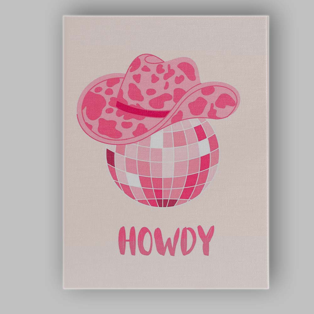 Pink Disco Cowgirl Hat Retro Western Typography Canvas Wall Art Print Decor Picture Ready to Hang