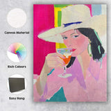 Elegant Cowgirl With White Hat Cocktail Portrait Canvas Wall Art Print Decor Picture Ready to Hang