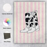 Black And White Cow Print Cowboy Boots Illustration Canvas Wall Art Print Decor Picture Ready to Hang