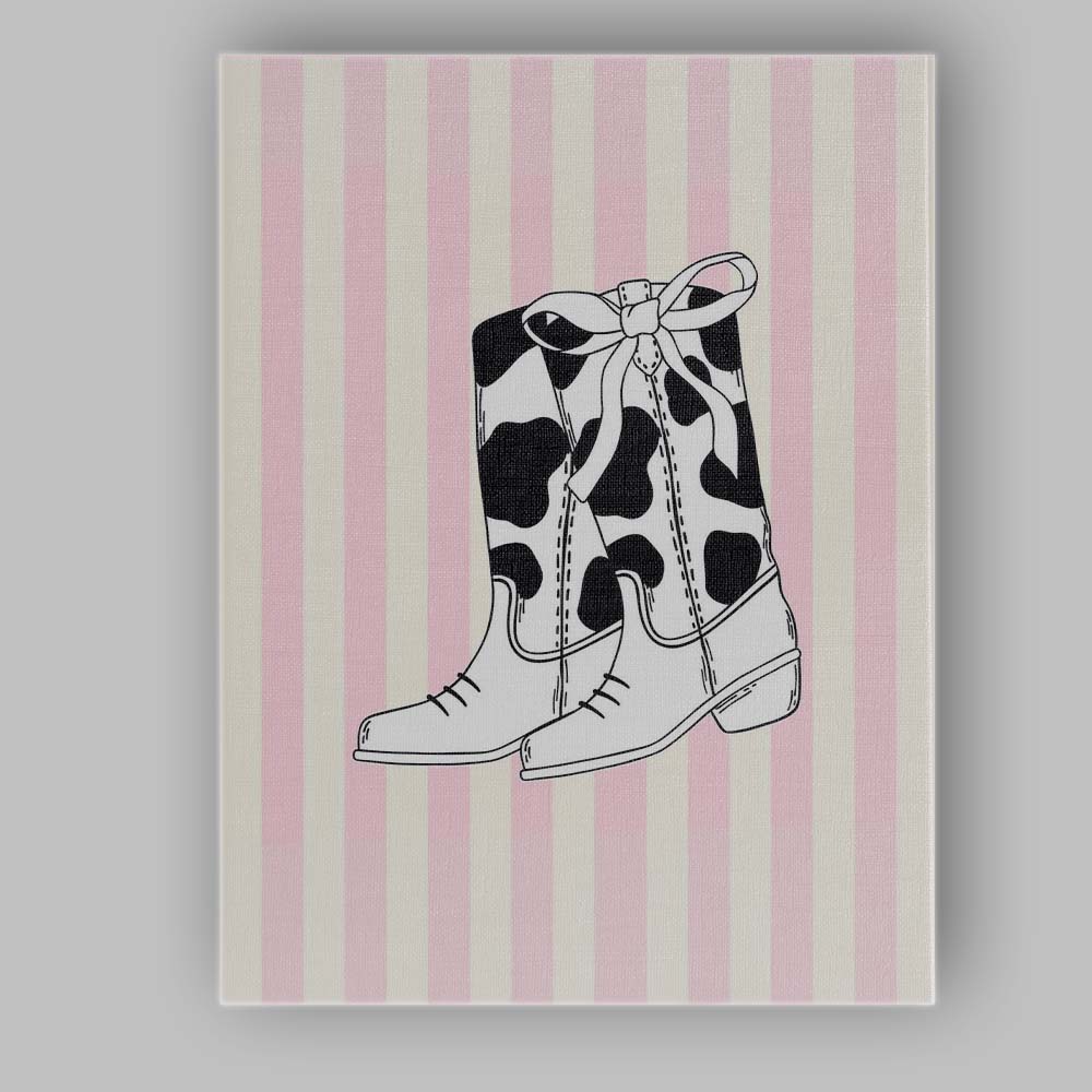 Black And White Cow Print Cowboy Boots Illustration Canvas Wall Art Print Decor Picture Ready to Hang