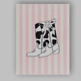 Black And White Cow Print Cowboy Boots Illustration Canvas Wall Art Print Decor Picture Ready to Hang