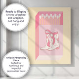Cute Pink Bow Cowboy Boots Matchbox Illustration Canvas Wall Art Print Decor Picture Ready to Hang