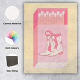 Cute Pink Bow Cowboy Boots Matchbox Illustration Canvas Wall Art Print Decor Picture Ready to Hang