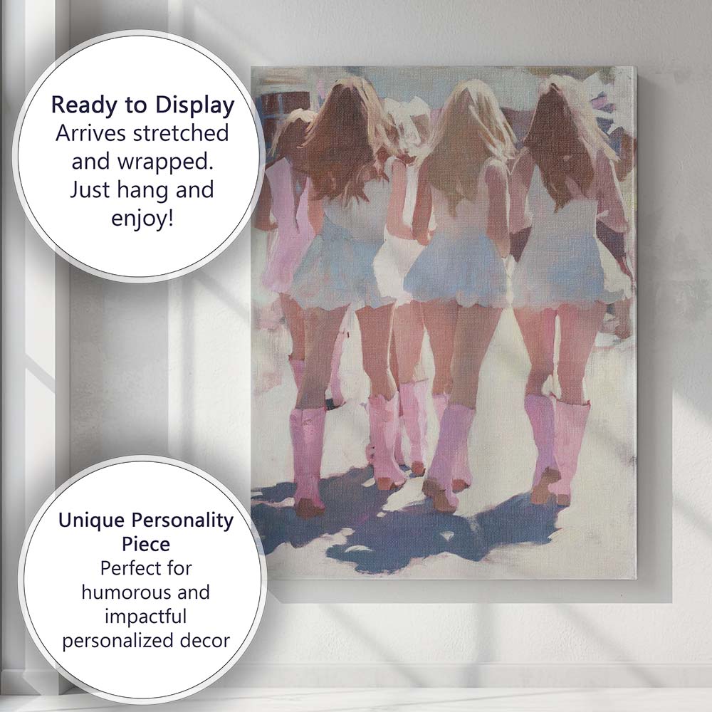 Best Friends Pink Cowboy Boots Summer Walk Painting Canvas Wall Art Print Decor Picture Ready to Hang