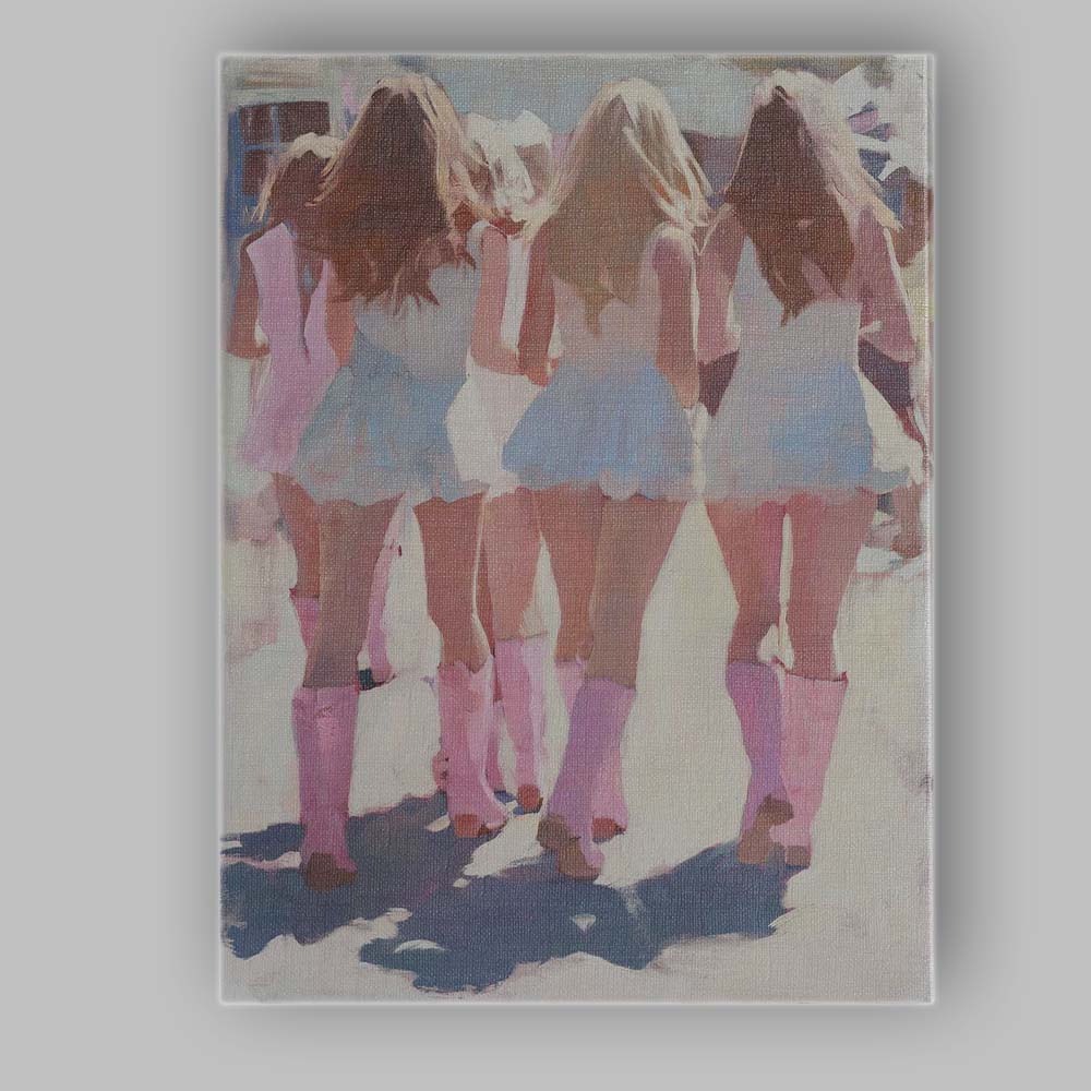 Best Friends Pink Cowboy Boots Summer Walk Painting Canvas Wall Art Print Decor Picture Ready to Hang