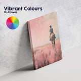 Lone Cowboy Riding Through Pink Prairie Landscape Canvas Wall Art Print Decor Picture Ready to Hang