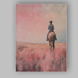 Lone Cowboy Riding Through Pink Prairie Landscape Canvas Wall Art Print Decor Picture Ready to Hang