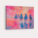 Cowboys Horseback Riding Pink Sunset Seascape Painting Canvas Wall Art Print Decor Picture Ready to Hang