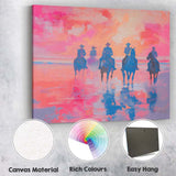 Cowboys Horseback Riding Pink Sunset Seascape Painting Canvas Wall Art Print Decor Picture Ready to Hang