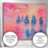 Cowboys Horseback Riding Pink Sunset Seascape Painting Canvas Wall Art Print Decor Picture Ready to Hang