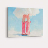 Pink Cowboy Boots White Dress Fashion Painting Canvas Wall Art Print Decor Picture Ready to Hang