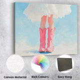 Pink Cowboy Boots White Dress Fashion Painting Canvas Wall Art Print Decor Picture Ready to Hang