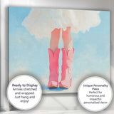 Pink Cowboy Boots White Dress Fashion Painting Canvas Wall Art Print Decor Picture Ready to Hang