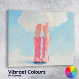 Pink Cowboy Boots White Dress Fashion Painting Canvas Wall Art Print Decor Picture Ready to Hang