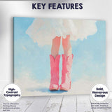 Pink Cowboy Boots White Dress Fashion Painting Canvas Wall Art Print Decor Picture Ready to Hang