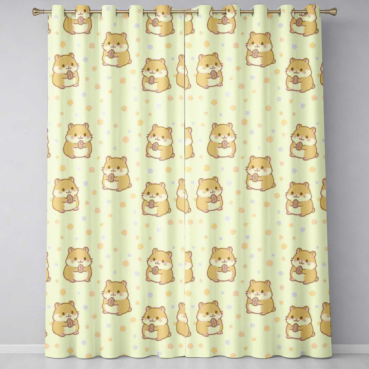 Cute Hamster  Cartoon Animal Pattern  Readymade Eyelet Ring Top Thermal 100% Blackout Curtains