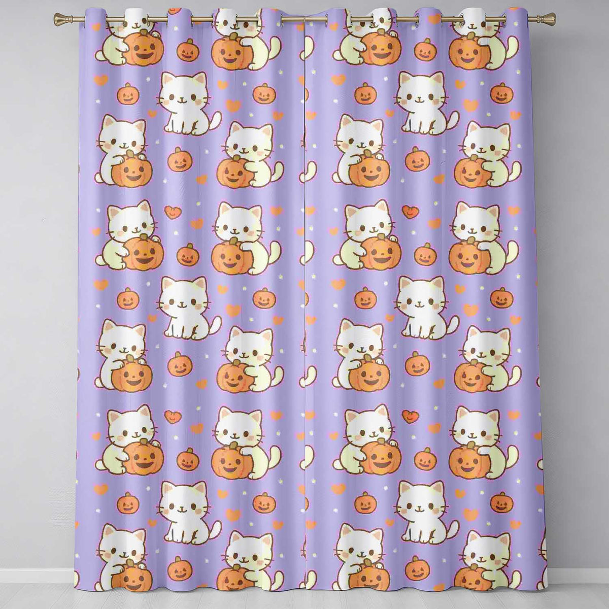Cute Halloween Cat Pumpkin Animal Pattern  Readymade Eyelet Ring Top Thermal 100% Blackout Curtains