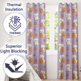 Cute Halloween Cat Pumpkin Animal Pattern  Readymade Eyelet Ring Top Thermal 100% Blackout Curtains