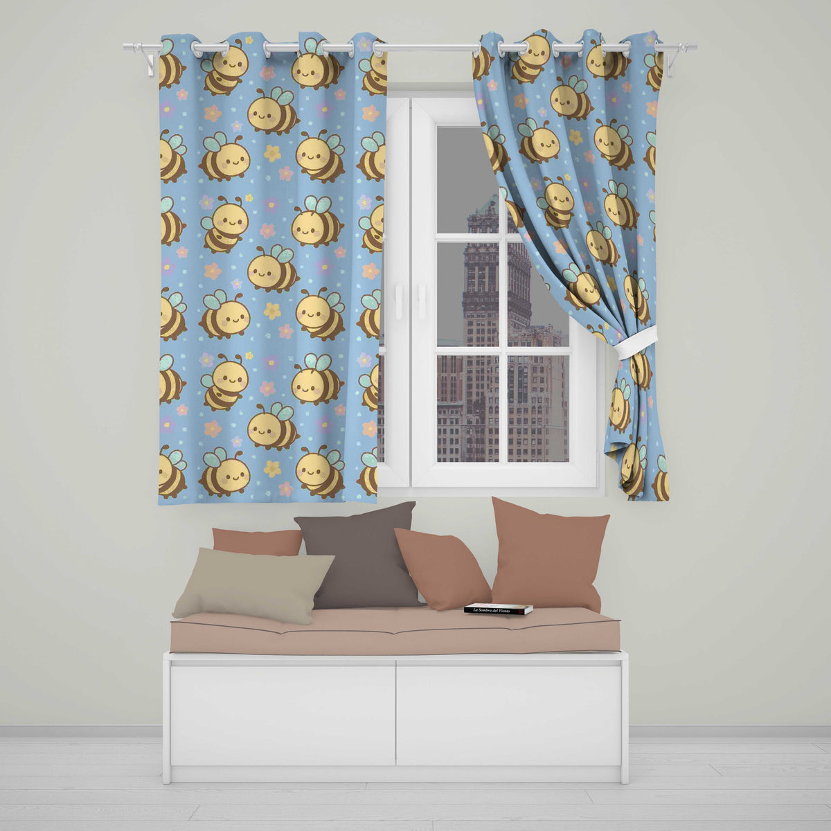 Cute Bee Flower  Cartoon Animal Pattern  Readymade Eyelet Ring Top Thermal 100% Blackout Curtains