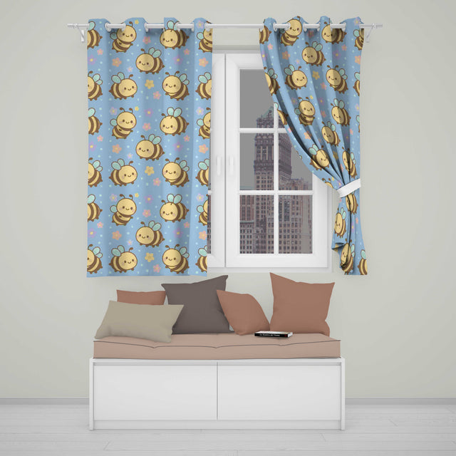 Cute Bee Flower  Cartoon Animal Pattern  Readymade Eyelet Ring Top Thermal 100% Blackout Curtains