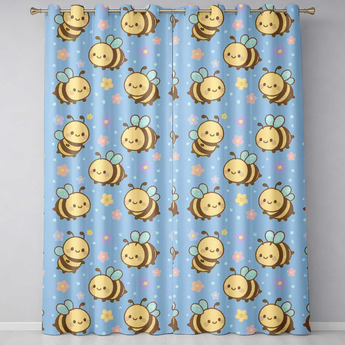 Cute Bee Flower  Cartoon Animal Pattern  Readymade Eyelet Ring Top Thermal 100% Blackout Curtains