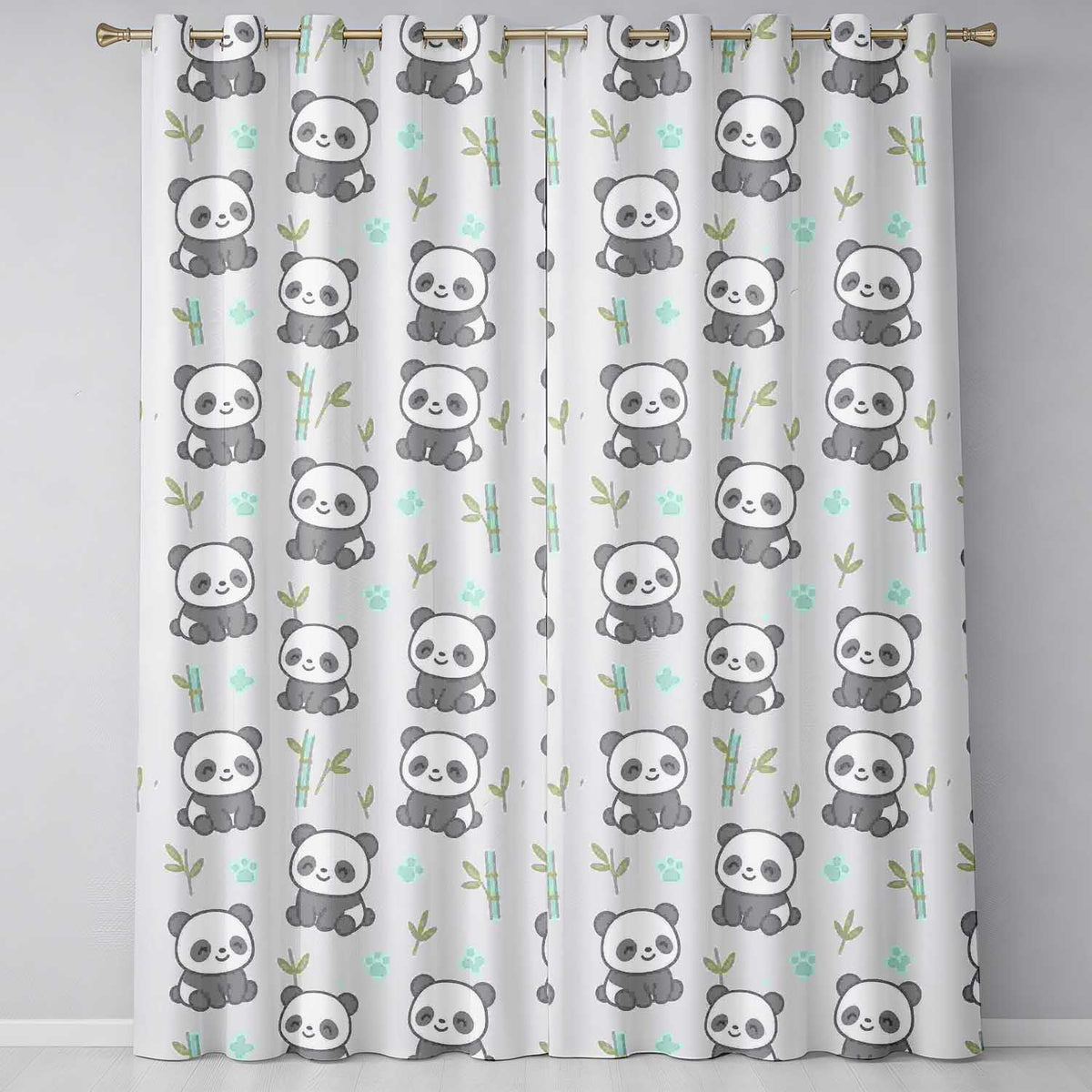 Cute Panda Bamboo  Cartoon Animal Pattern  Readymade Eyelet Ring Top Thermal 100% Blackout Curtains