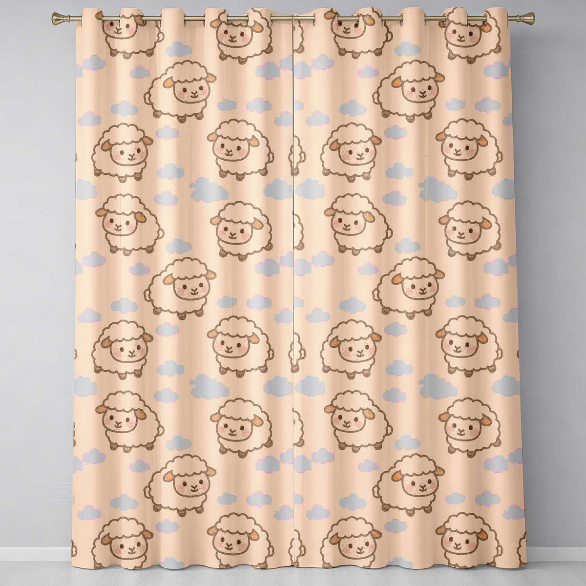 Cute Sheep Cloud  Cartoon Farm Animal Pattern  Readymade Eyelet Ring Top Thermal 100% Blackout Curtains