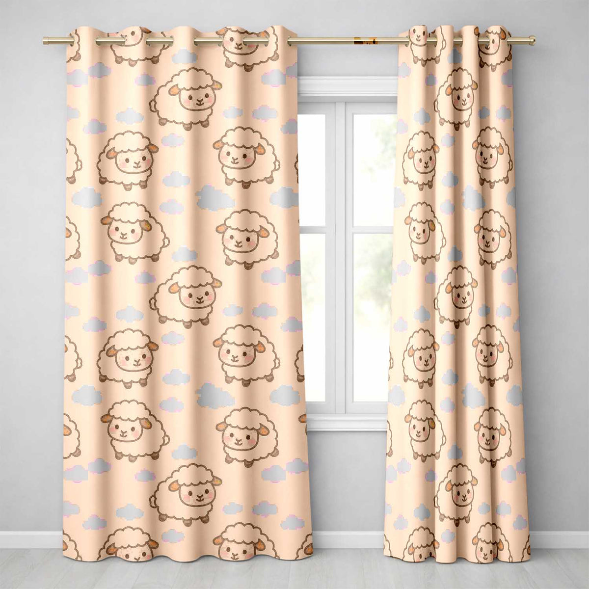 Cute Sheep Cloud  Cartoon Farm Animal Pattern  Readymade Eyelet Ring Top Thermal 100% Blackout Curtains