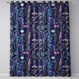 Floral Botanical Purple Flower Pattern  Readymade Eyelet Ring Top Thermal 100% Blackout Curtains