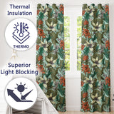 Elegant Floral Leave Blue Background Pattern  Readymade Eyelet Ring Top Thermal 100% Blackout Curtains