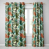Elegant Floral Leave Blue Background Pattern  Readymade Eyelet Ring Top Thermal 100% Blackout Curtains