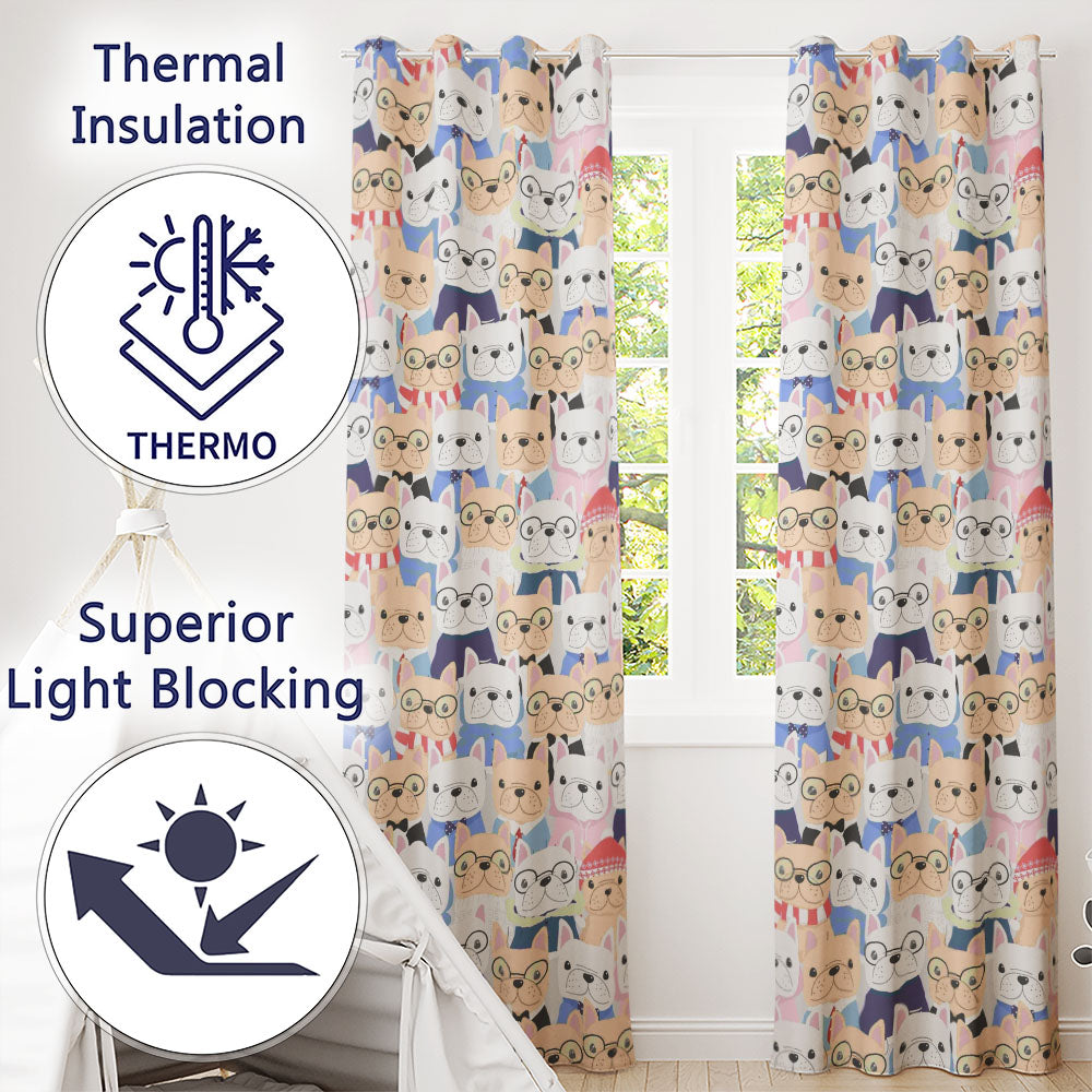 Stylish French Bulldog Dogs Fashion Outfit   Readymade Eyelet Ring Top Thermal 100% Blackout Curtains