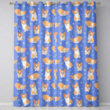 Corgi Dogs Stars Blue Background  Pattern  Readymade Eyelet Ring Top Thermal 100% Blackout Curtains
