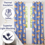 Corgi Dogs Stars Blue Background  Pattern  Readymade Eyelet Ring Top Thermal 100% Blackout Curtains