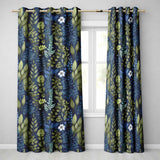 Elegant Botanical Leaves Blue Green Floral   Readymade Eyelet Ring Top Thermal 100% Blackout Curtains